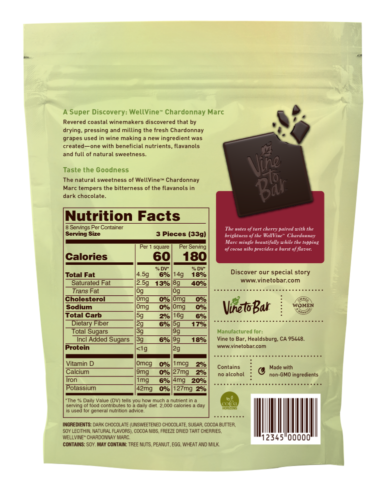 8-Count Tart Cherry And Cocoa Nibs Dark Chocolate Tasting Squares