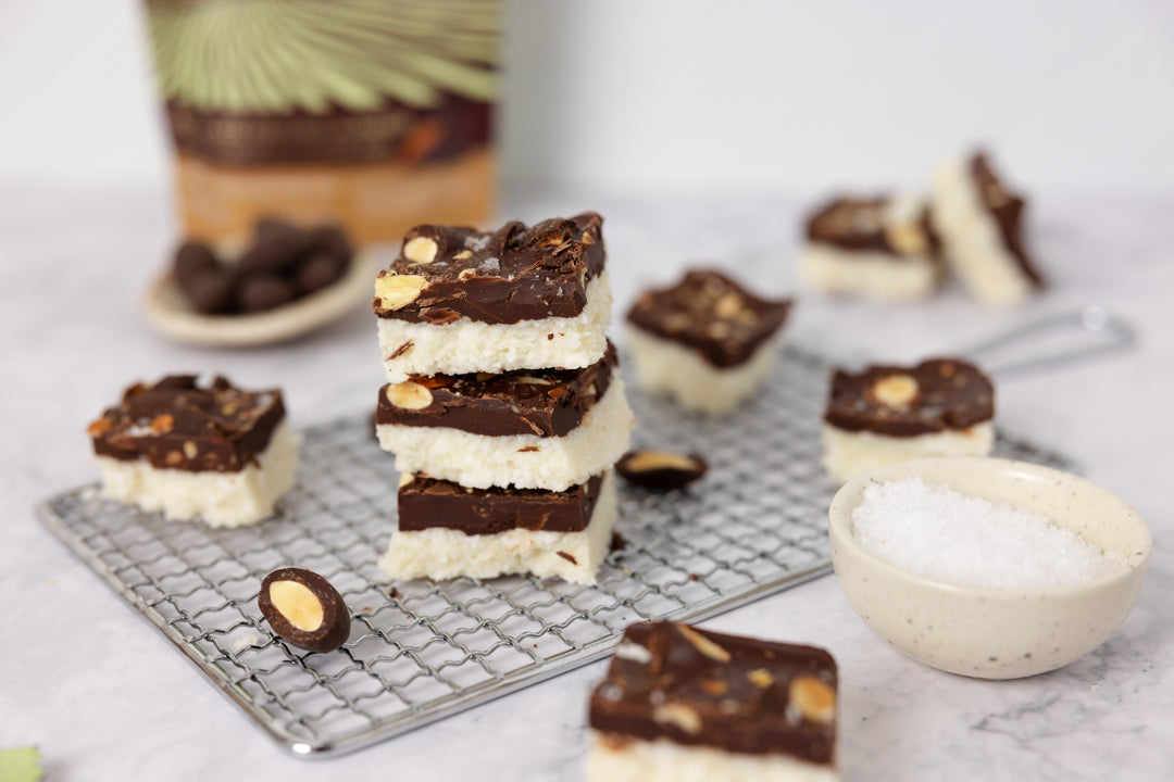 No Bake Chocolate Almond Coconut Squares | Vine to Bar