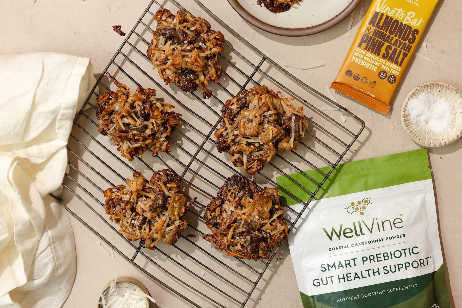 prebiotic-power-bar-cookies-on-baking-rack-with-wellvine-bag-and-vine-to-bar