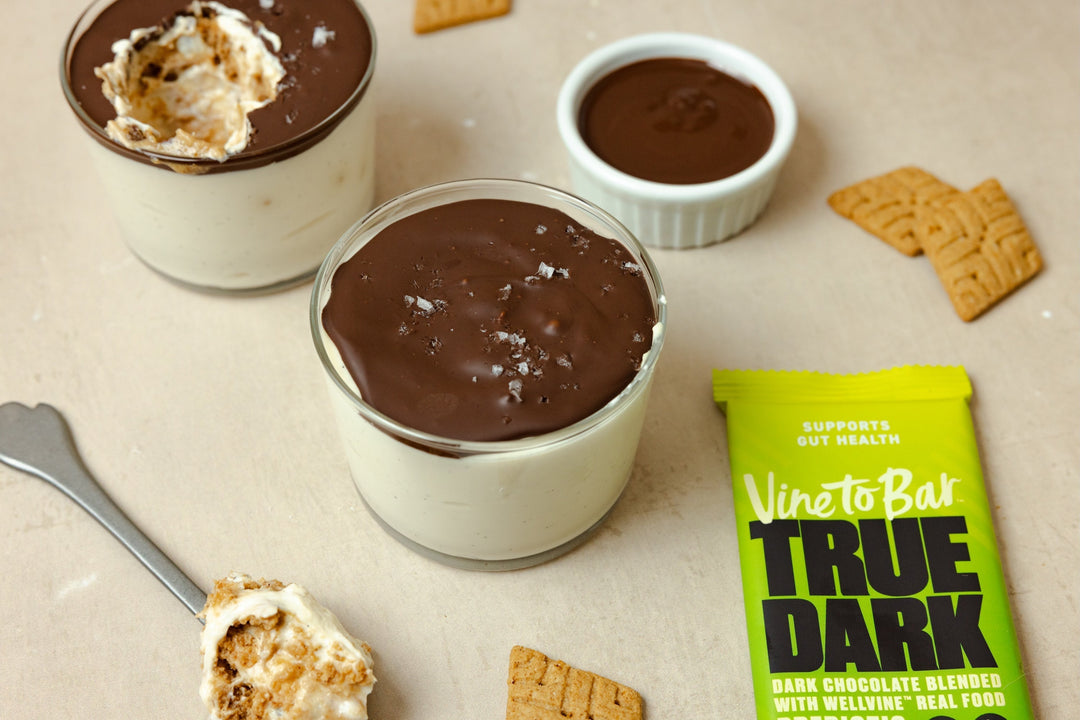 protein-cheesecake-cookie-cups-topped-with-vine-to-bar-true-dark-chocolate-melted