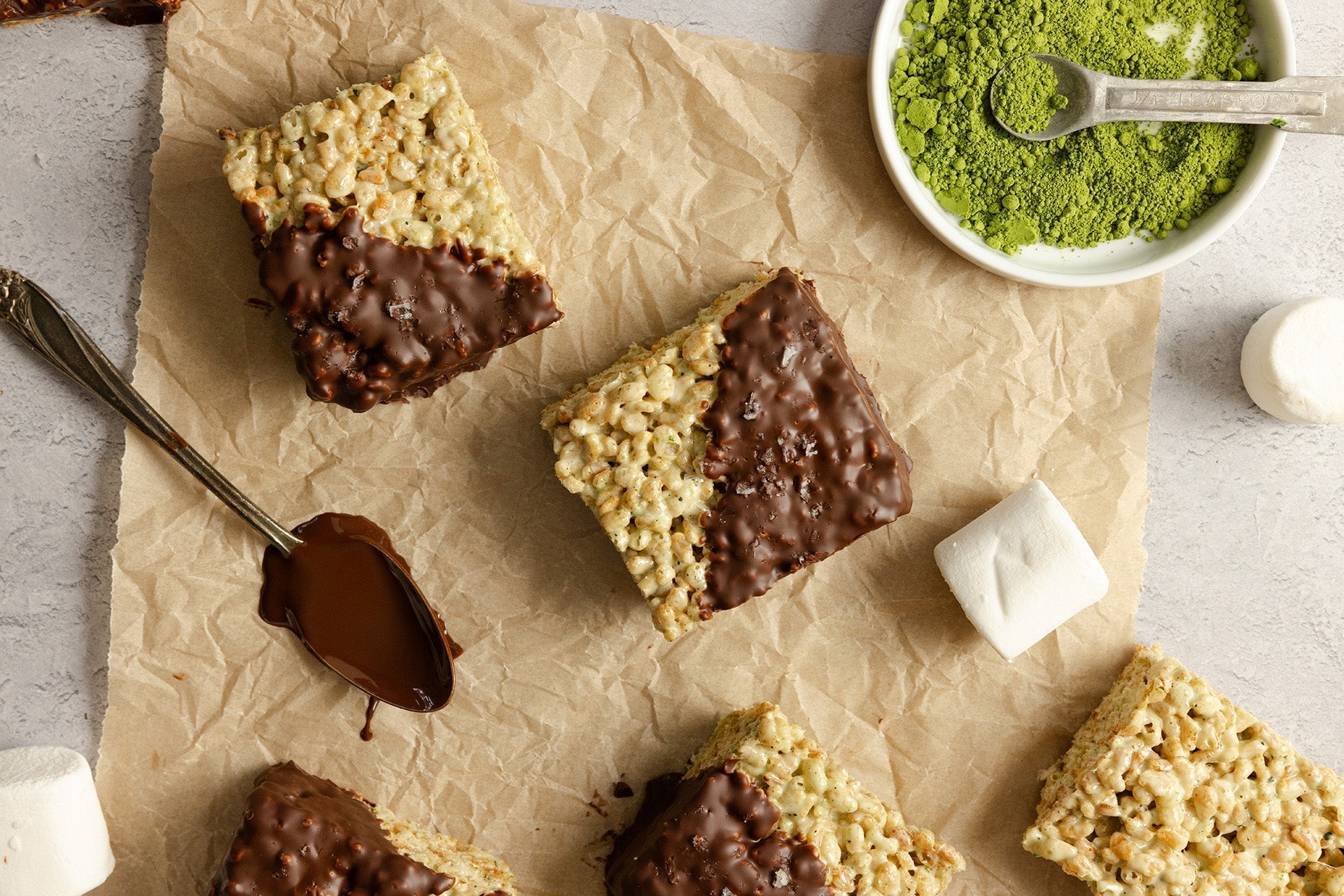 Dark Chocolate Matcha Rice Crispy Treats | Vine to Bar