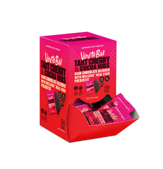 Tart Cherry and Cocoa Nibs 10g Dark Chocolate Squares x 50 in Box