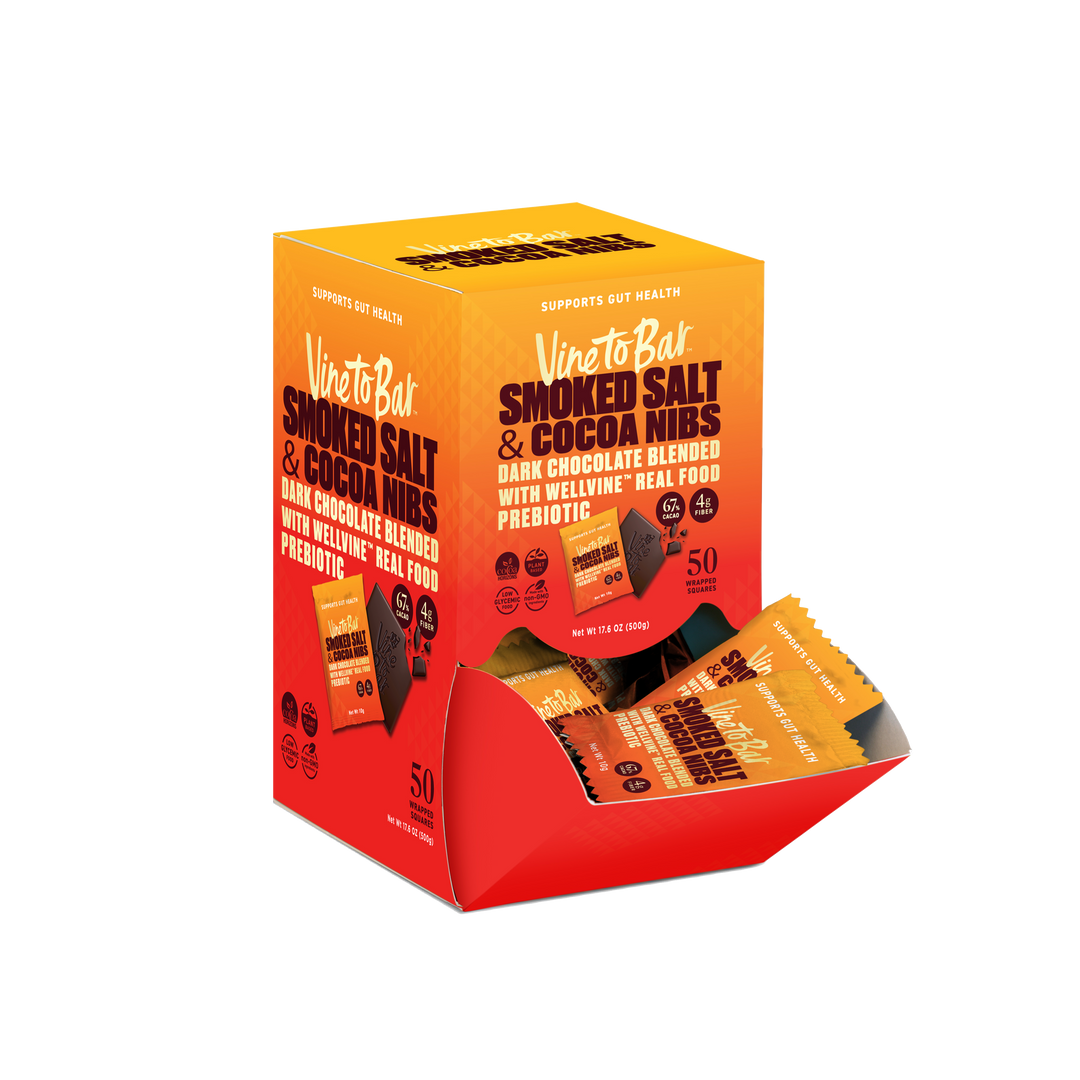 Smoked Salt and Cocoa Nibs Dark Chocolate Squares - 50-Ct Display Box