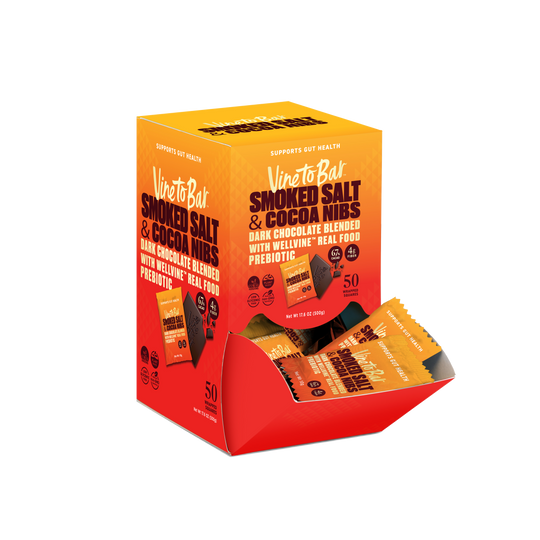 Smoked Salt and Cocoa Nibs Dark Chocolate Squares - 50-Ct Display Box