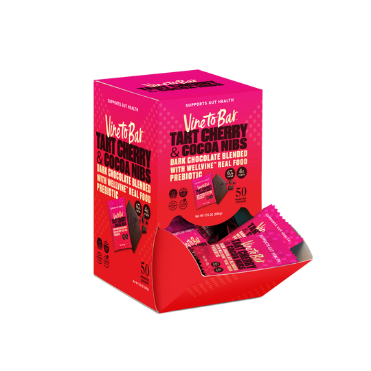 Tart Cherry and Cocoa Nibs Dark Chocolate Squares - 50-Ct Display Box
