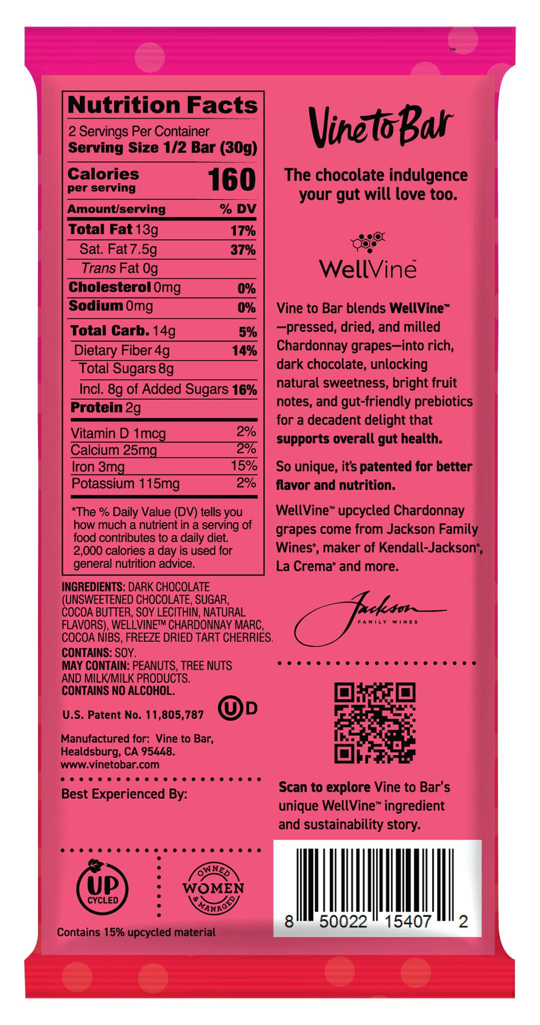 Tart Cherry and Cocoa Nibs Dark Chocolate 60g Bar