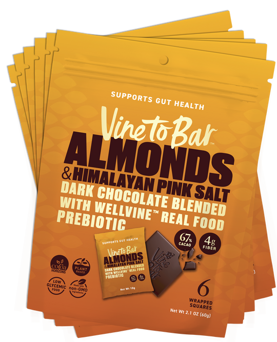 6 Six Pack Pouches - Almonds and Himalayan Pink Salt  Dark Chocolate10g Squares