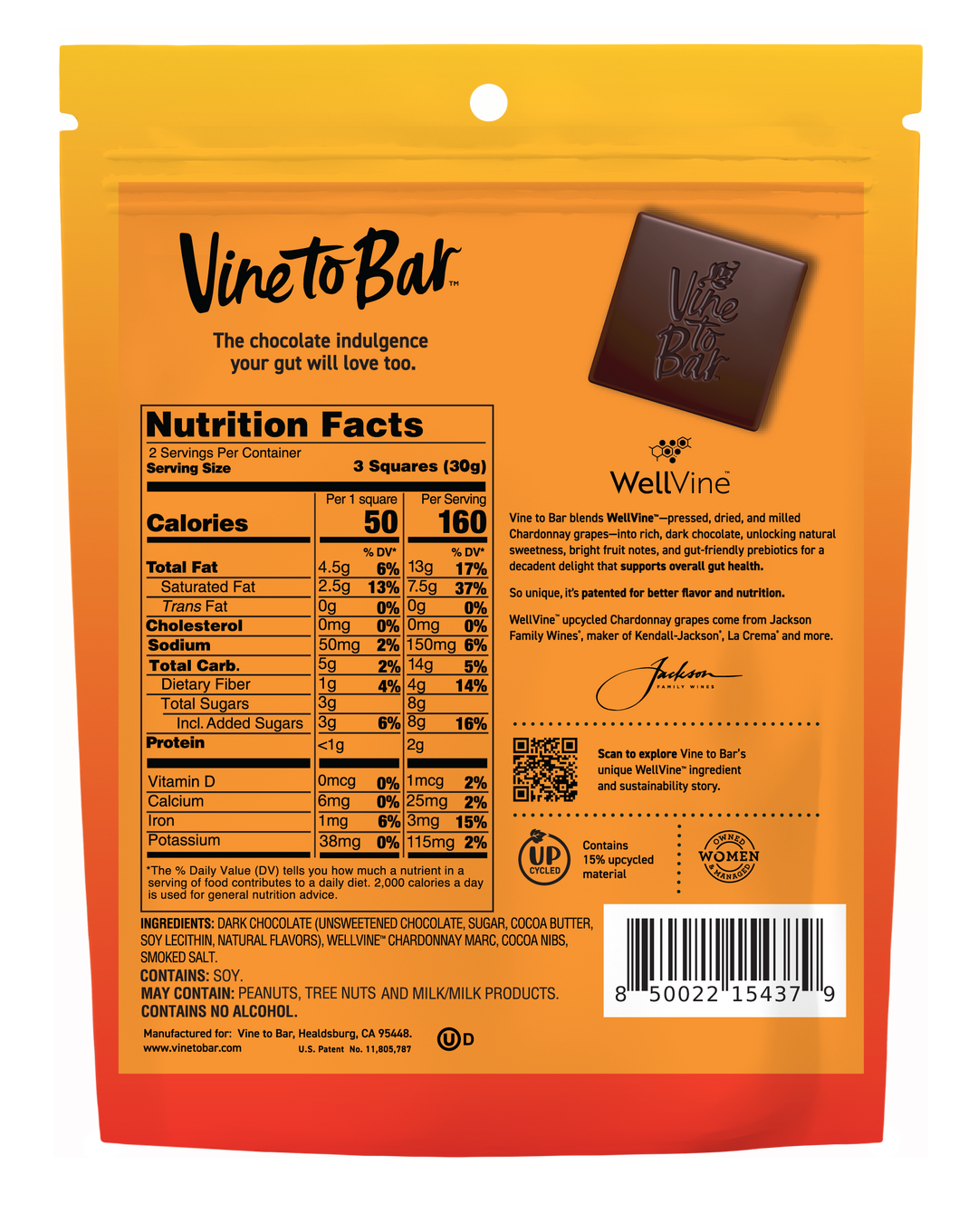 Smoked Salt and Cocoa Nibs Dark Chocolate Squares - 6 Bags