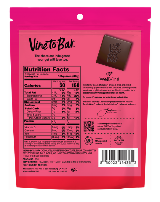 Tart Cherry and Cocoa Nibs Dark Chocolate Squares