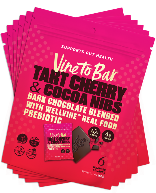6 Six Pack Pouches - Tart Cherry and Cocoa Nibs 10g Dark Chocolate Squares