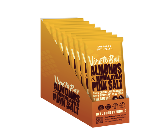 Almonds and Himalayan Pink Salt 60g Dark Chocolate Bar x 12 in Display Caddy