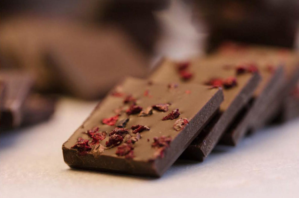 Dark Chocolate with Chardonnay Marc with Tart Cherry and Cocoa Nibs