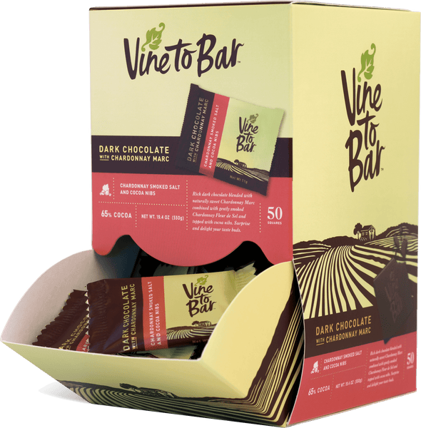 4x50-Count Chardonnay Salt and Cocoa Nibs Dark Chocolate Tasting Squares - Master Case