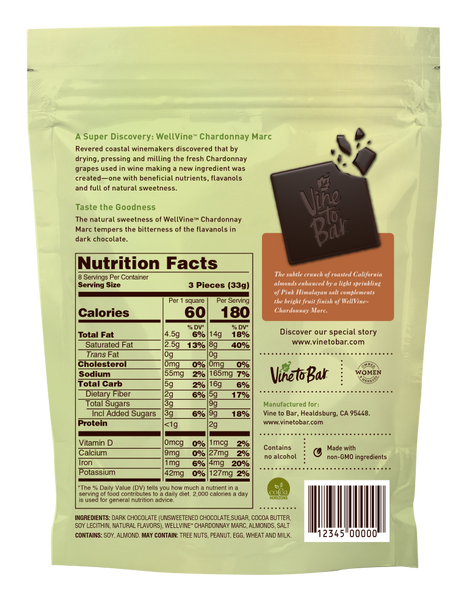 8-Count Almonds With Pink Himalayan Salt Dark Chocolate Tasting Squares
