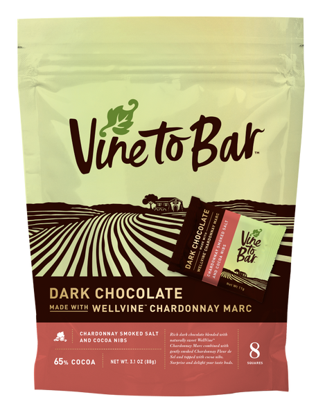 12x8-Count Chardonnay Salt and Cocoa Nibs Dark Chocolate Tasting Squares - Master Case