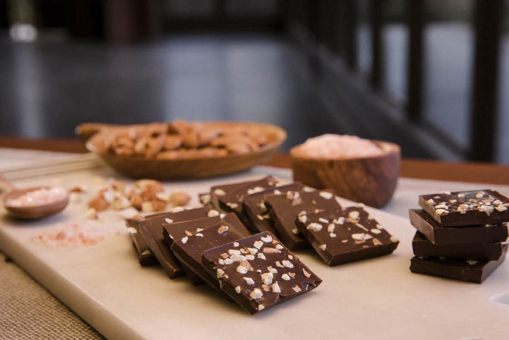 Almonds and Himalayan Pink Salt 10g Dark Chocolate Squares x 50 in Box