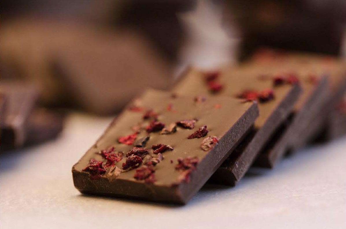 50-Count Tart Cherry And Cocoa Nibs Dark Chocolate Tasting Squares- Counter Top Box