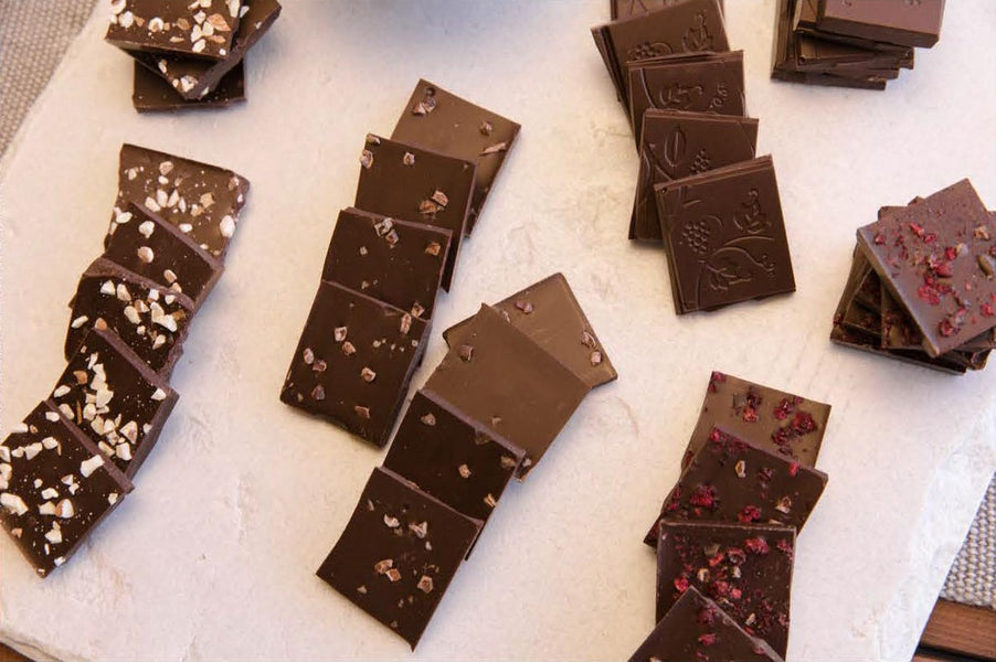 50-Count Tart Cherry And Cocoa Nibs Dark Chocolate Tasting Squares- Counter Top Box